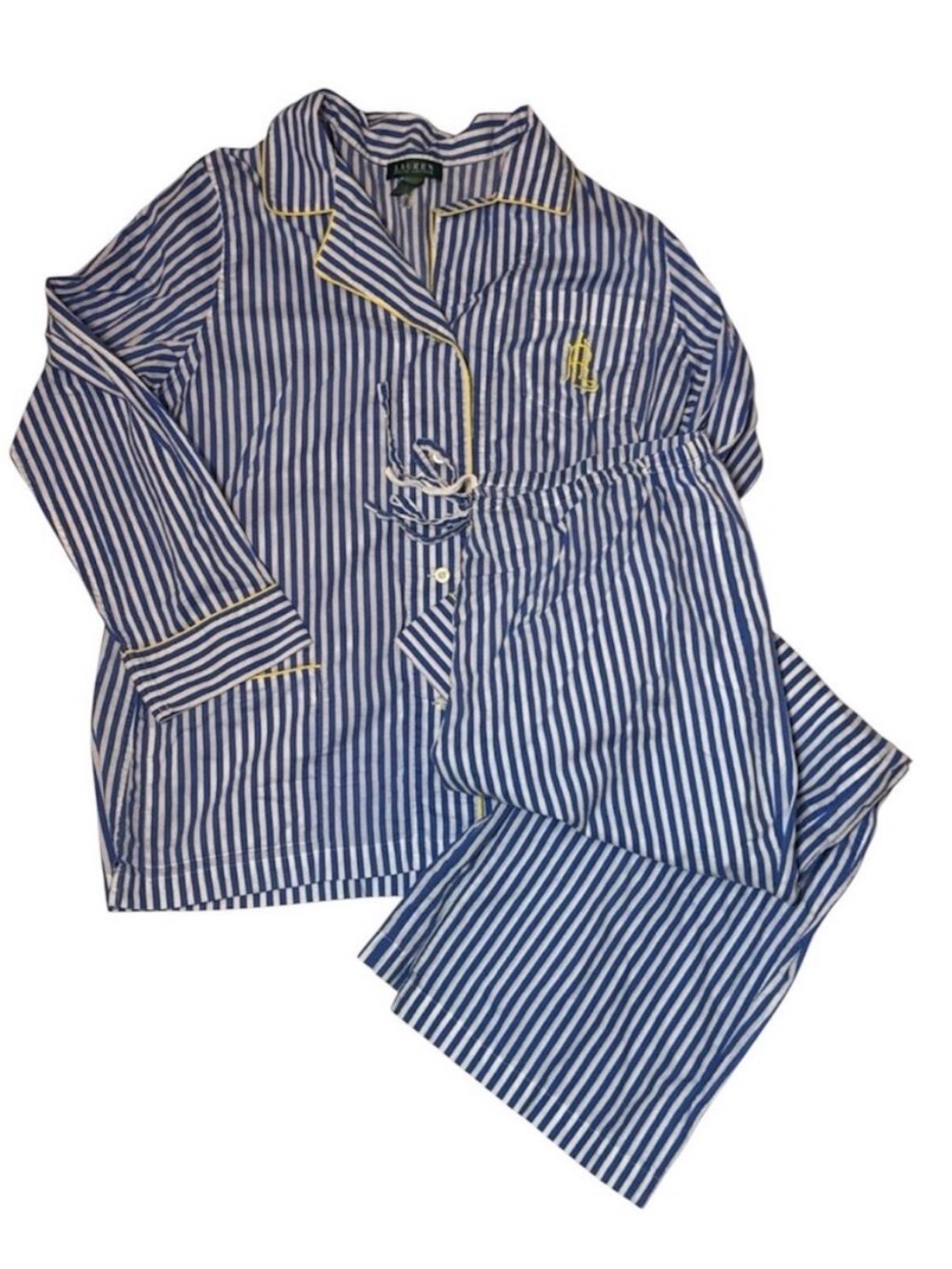 Lauren Ralph Lauren Blue & White Striped 100% Cotton Pajama Pants Set - Small